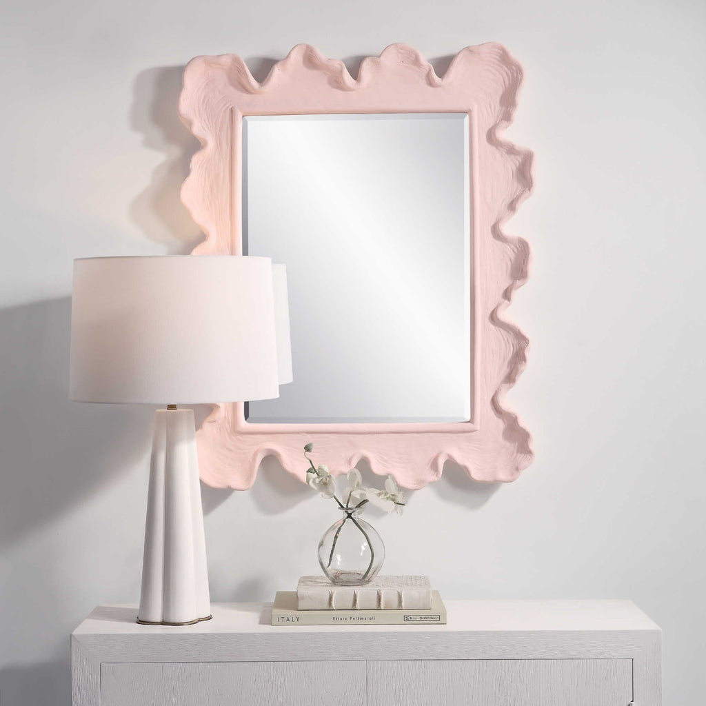 Pink wall online mirror