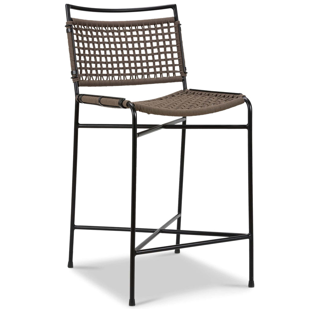 Wharton Outdoor Counter Stool Earth Rope Satin Black High