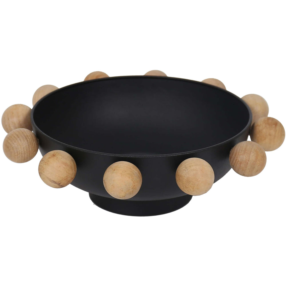 Wooden Bowl With Knobs, Black-Accessories-High Fashion Home