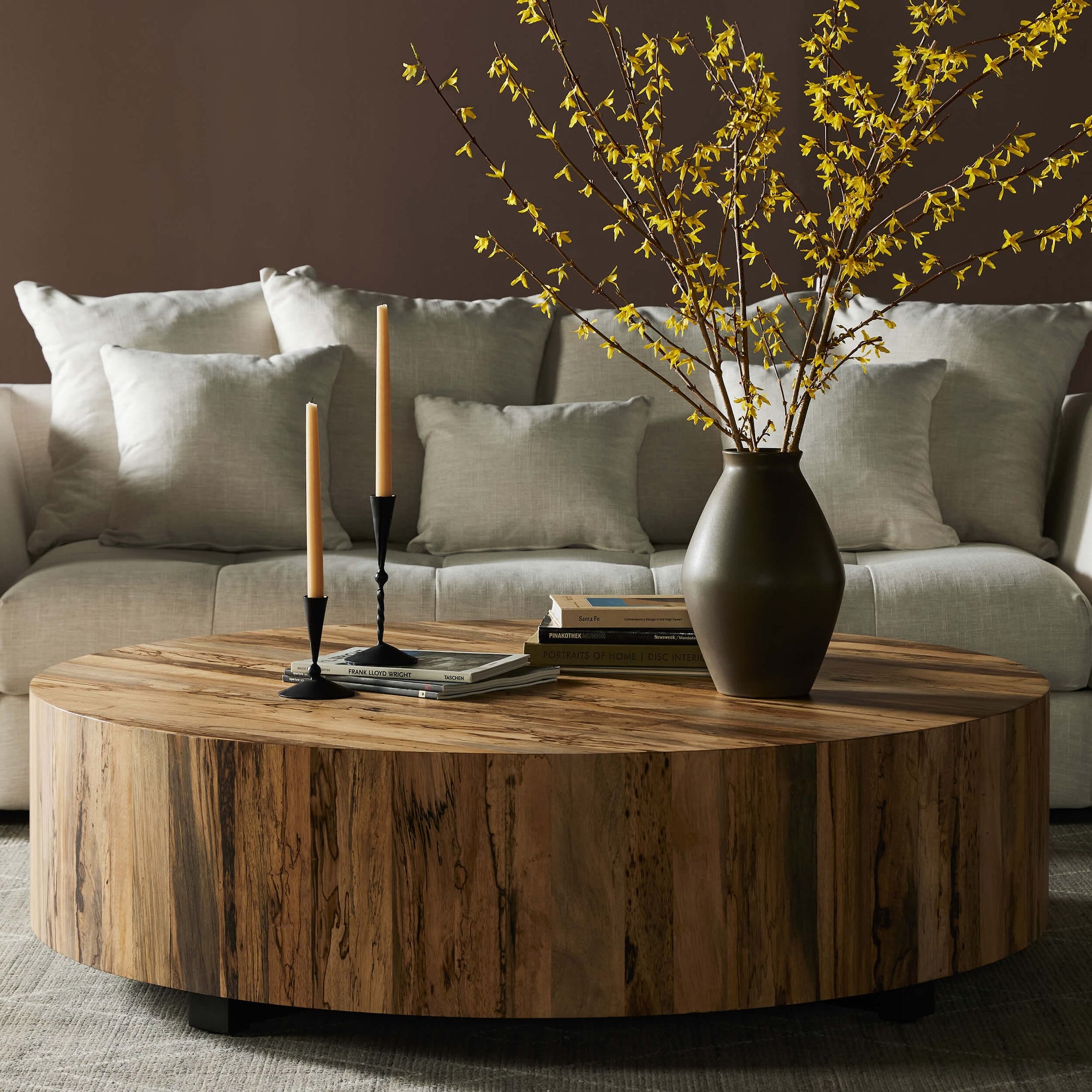Hudson Large Round Coffee Table, Spalted Primavera – High Fashion Home