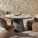 Balboa Outdoor Dining Table, Veined White Marble-Furniture - Outdoor-High Fashion Home