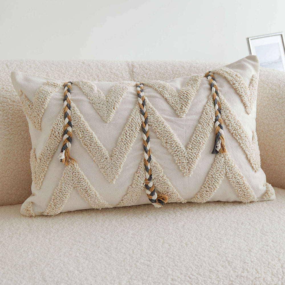 Chevron Tufted Lumbar Pillow-Accessories-High Fashion Home