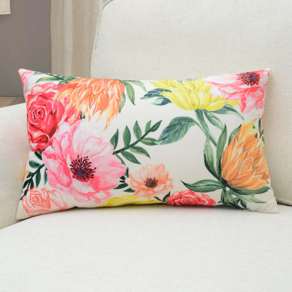 Pink Printed Flower Lumbar Pillow-Accessories-High Fashion Home