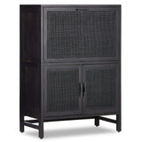 Caprice Bar Cabinet, Black Wash w/Black Cane-Furniture - Storage-High Fashion Home