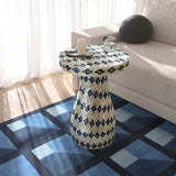 Halio Checkered Side Table, Cream/Blue-Furniture - Accent Tables-High Fashion Home