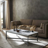 Hammered Iron Coffee Table, White Marble-Furniture - Accent Tables-High Fashion Home