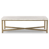 Hammered Iron Coffee Table, White Marble/Hammered Antique Brass-Furniture - Accent Tables-High Fashion Home