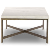 Hammered Iron Coffee Table, White Marble/Hammered Antique Brass-Furniture - Accent Tables-High Fashion Home