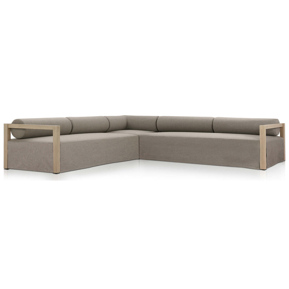 Laskin 3 Piece Outdoor Sectional, Alessi Fawn/Washed Brown-Furniture - Sofas-High Fashion Home