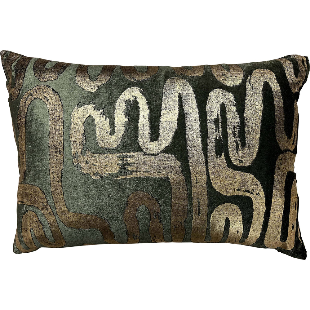 Mila Circular Abstract Lumbar Pillow, Olive/Gold-Accessories-High Fashion Home