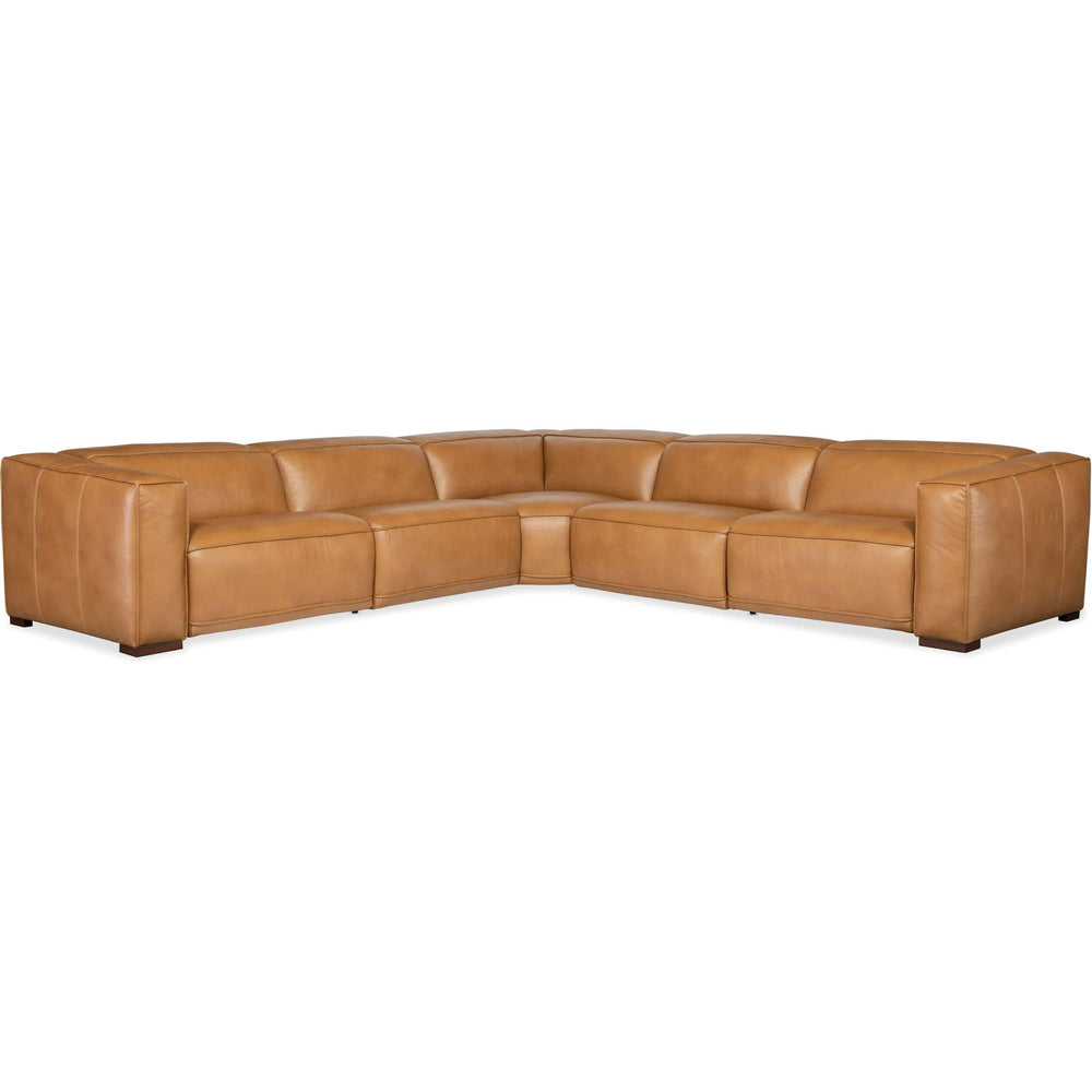 Fresco 5 Seat Power Leather Sectional, Zen Caramel-Furniture - Sofas-High Fashion Home