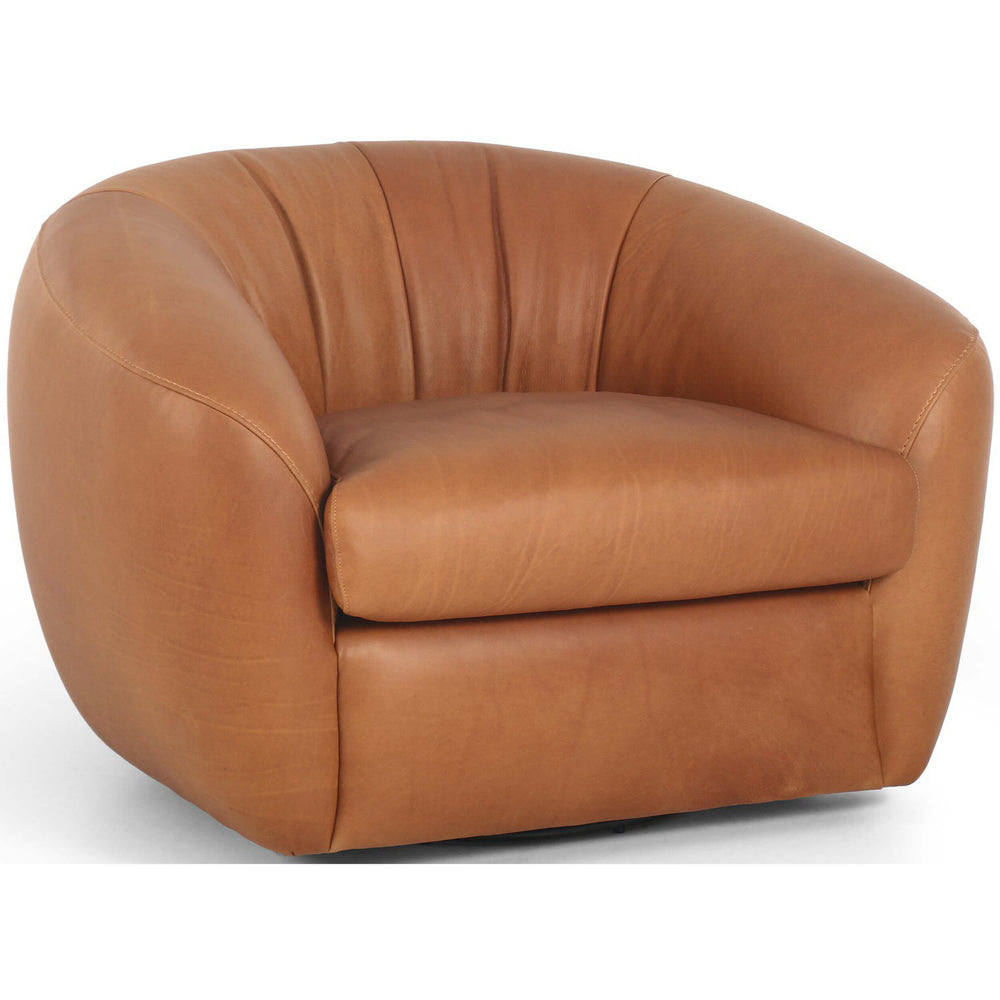 Saldana Leather Swivel Chair, Lorento Cognac-Furniture - Chairs-High Fashion Home