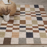 Soumak Jute Rug, Check Natural Multi-Rugs1-High Fashion Home