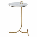 Stone Top Accent Table, White/Grey Marble-Furniture - Accent Tables-High Fashion Home