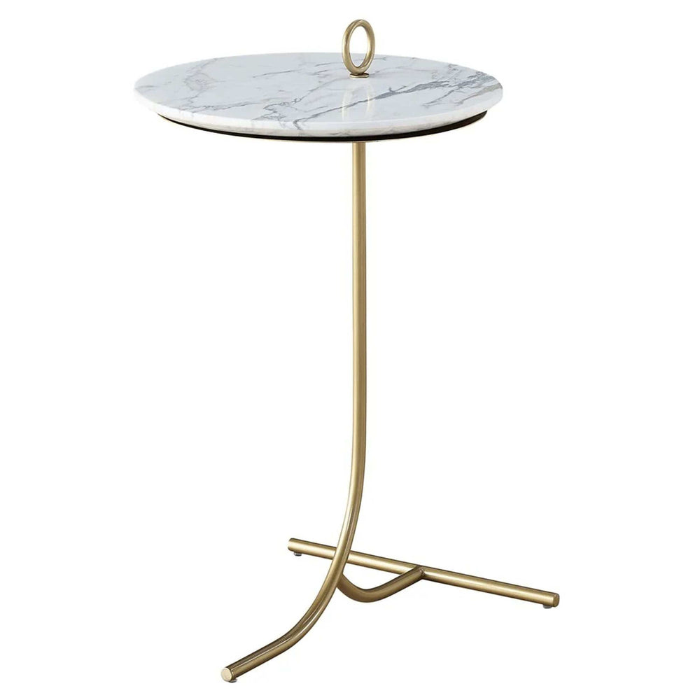 Stone Top Accent Table, White/Grey Marble-Furniture - Accent Tables-High Fashion Home