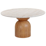 Cynthia Outdoor Round Dining Table, Travertine-Furniture - Dining-High Fashion Home