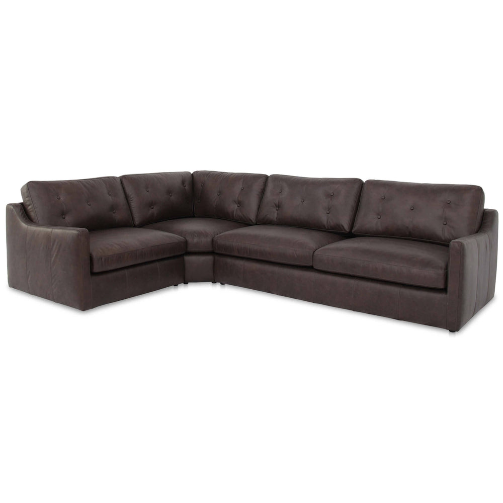 Thurlow 3 Piece Left Modular Leather Sectional, Espresso Brown-Furniture - Sofas-High Fashion Home