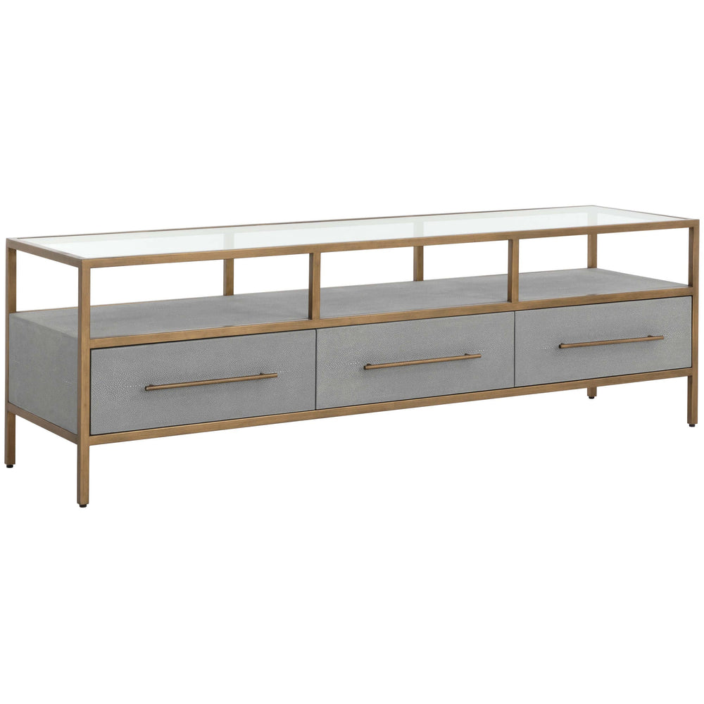 Venice Media Console, Grey Shagreen-Furniture - Storage-High Fashion Home